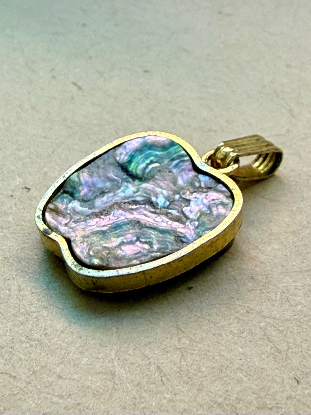 Abalone Shell Gold-Tone Pendant - Iridescent Pink & Green